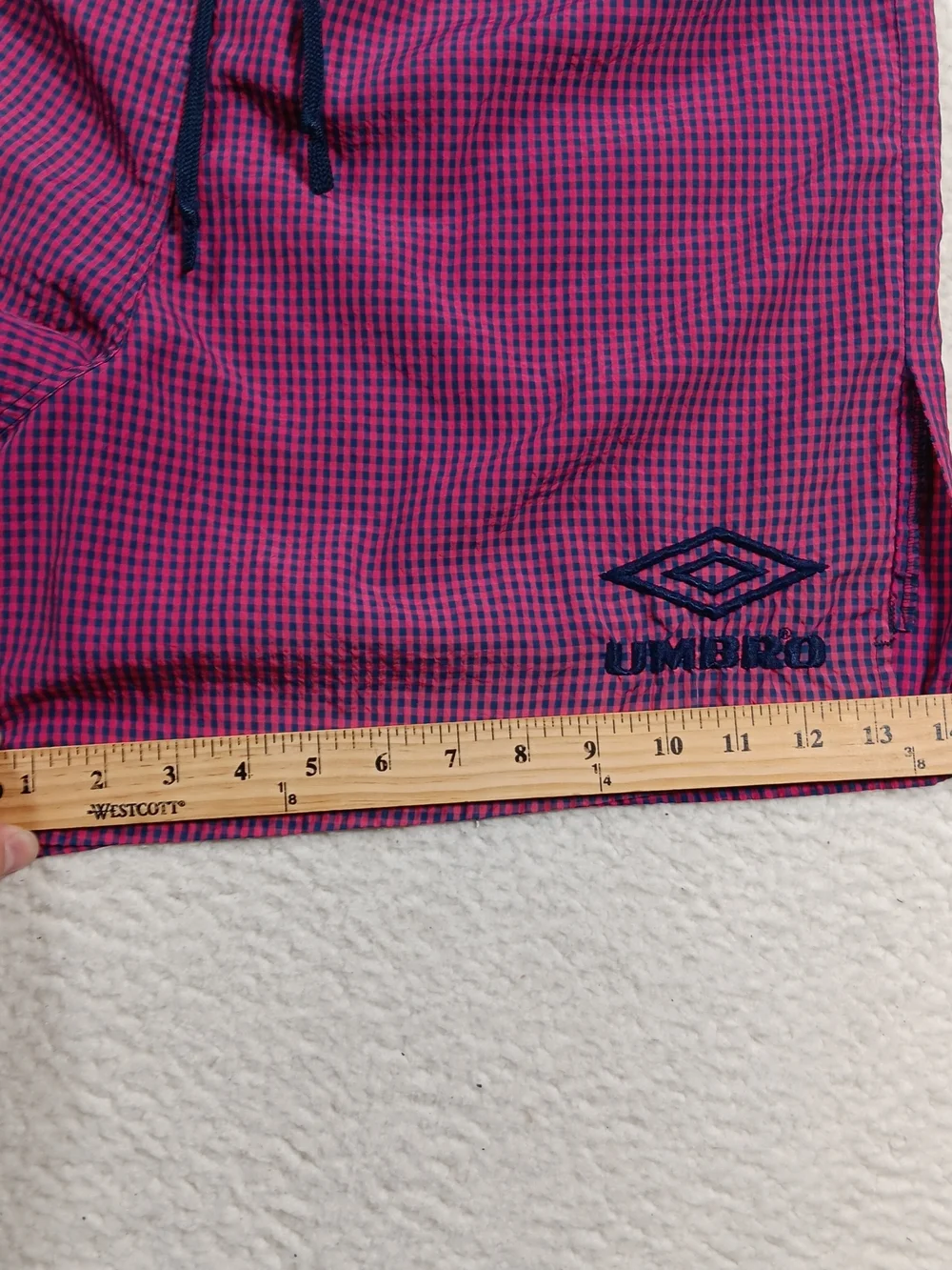 Vintage Umbro Shorts Mens Large (XXL) Check Plaid Nylon Soccer Rugby Drawstring
